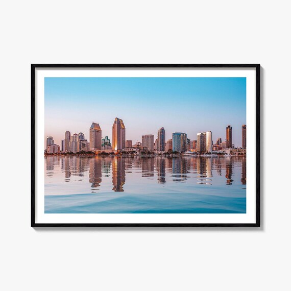 San Diego California Skyline Bay Mirror Reflection Downtown Dusk Poster