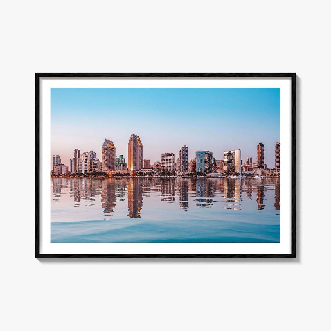 San Diego California Skyline Bay Mirror Reflection Downtown Dusk Poster