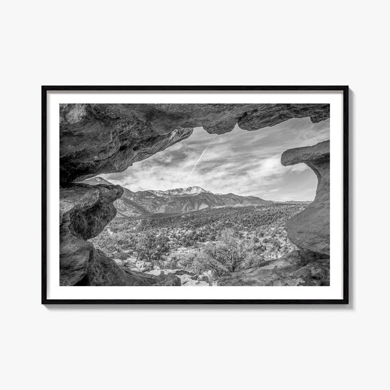 Colorado Rocky Mountain Arch Window Black and White Landscape Poster