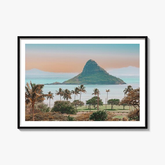 Hawaii Chinamans Hat Island Palms Ocean Golden Sunset Photo Poster