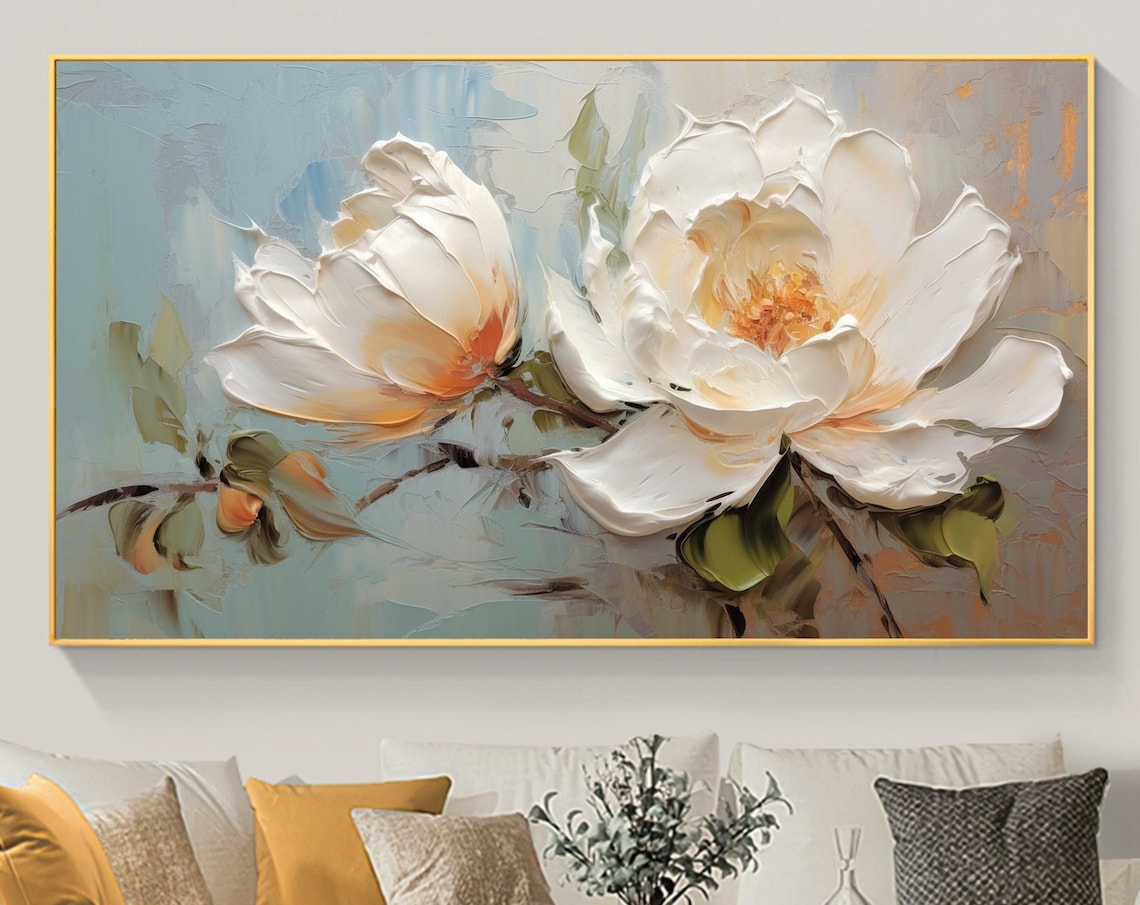 White Magnolia Blossom Oil Painting Style Floral Impasto Poster
