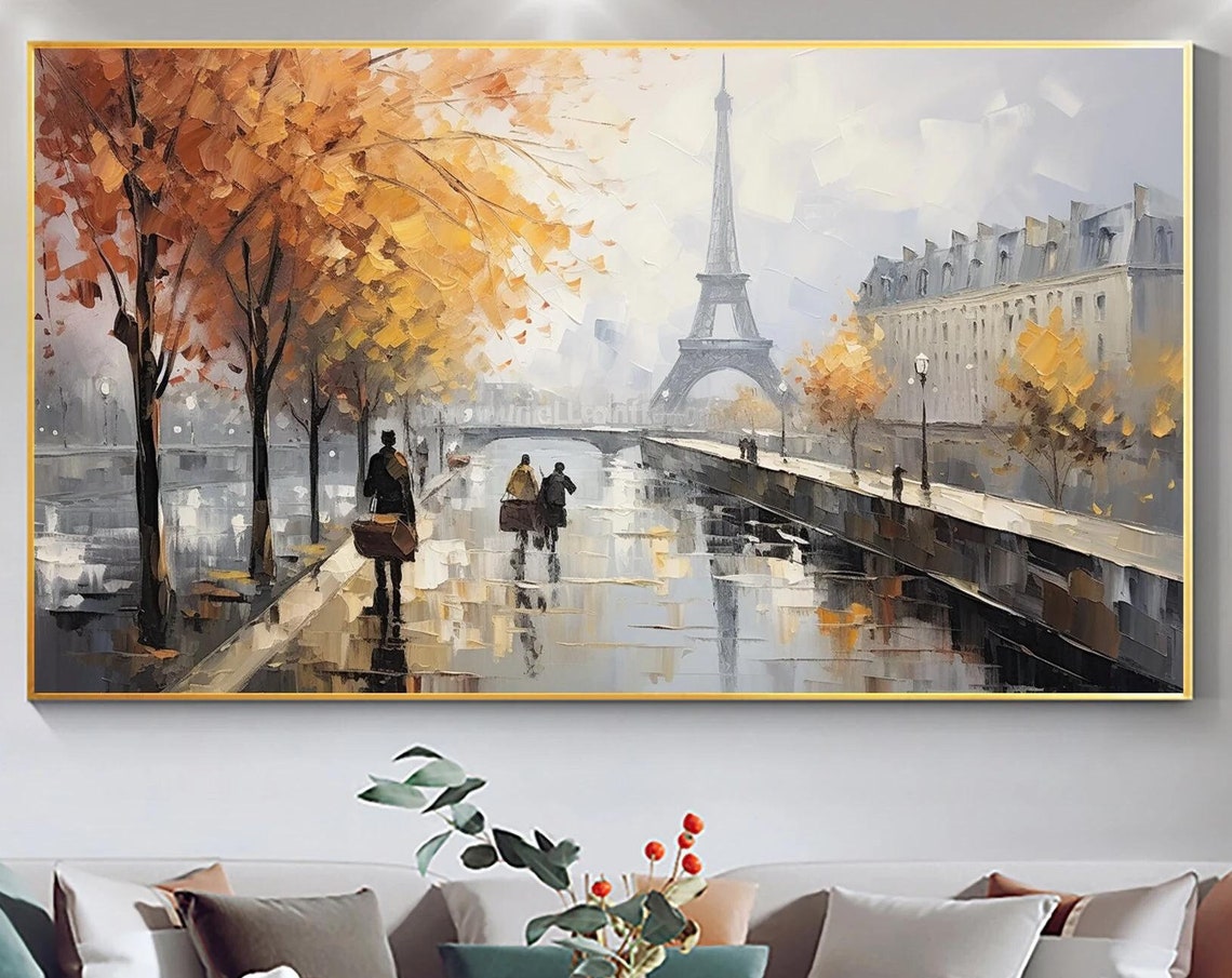 Rainy Autumn Paris Boulevard Eiffel Tower Street Scene Poster