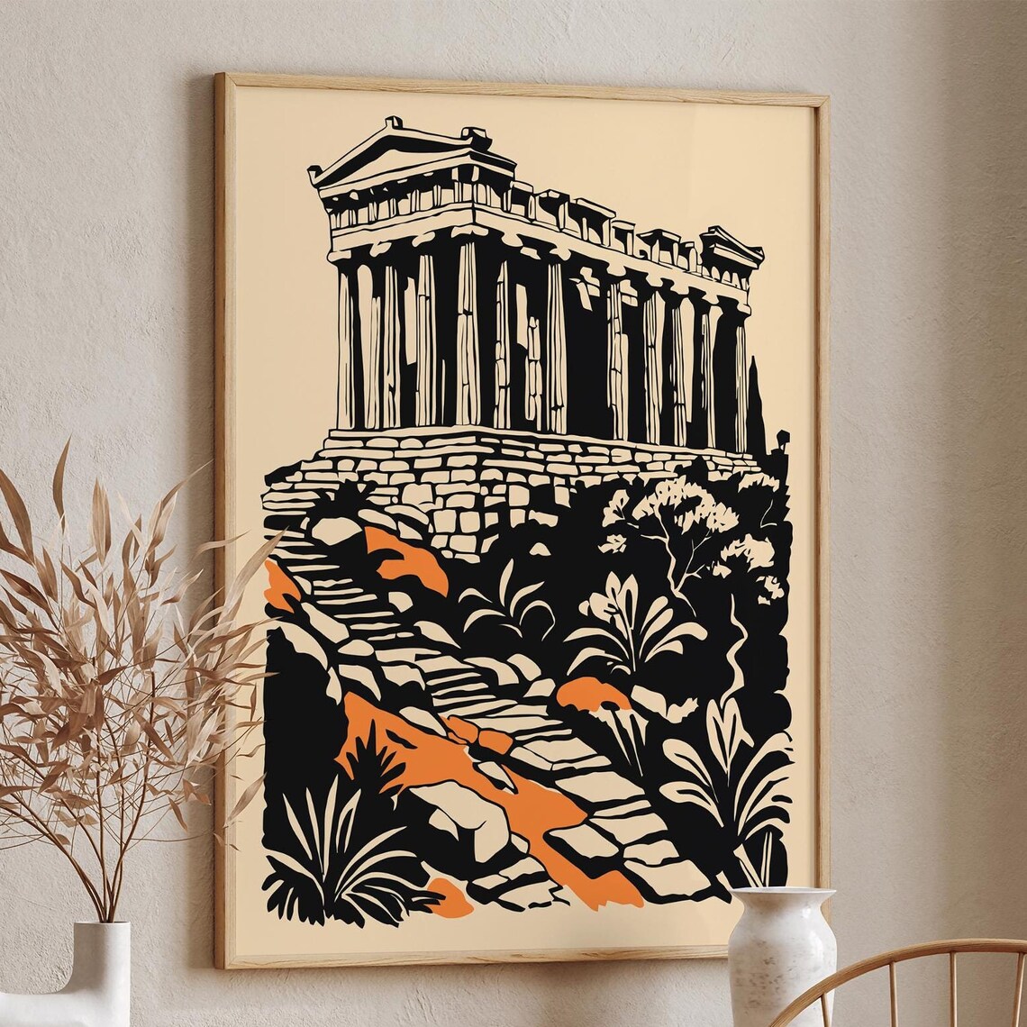 Greek Parthenon Ancient Athens Temple Black Beige Travel Poster - Image 6