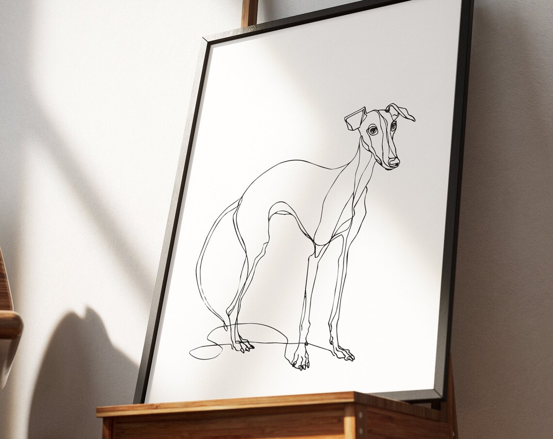 Whippet Standing Sleek Full Body Minimal Line Drawing Dog Art Poster