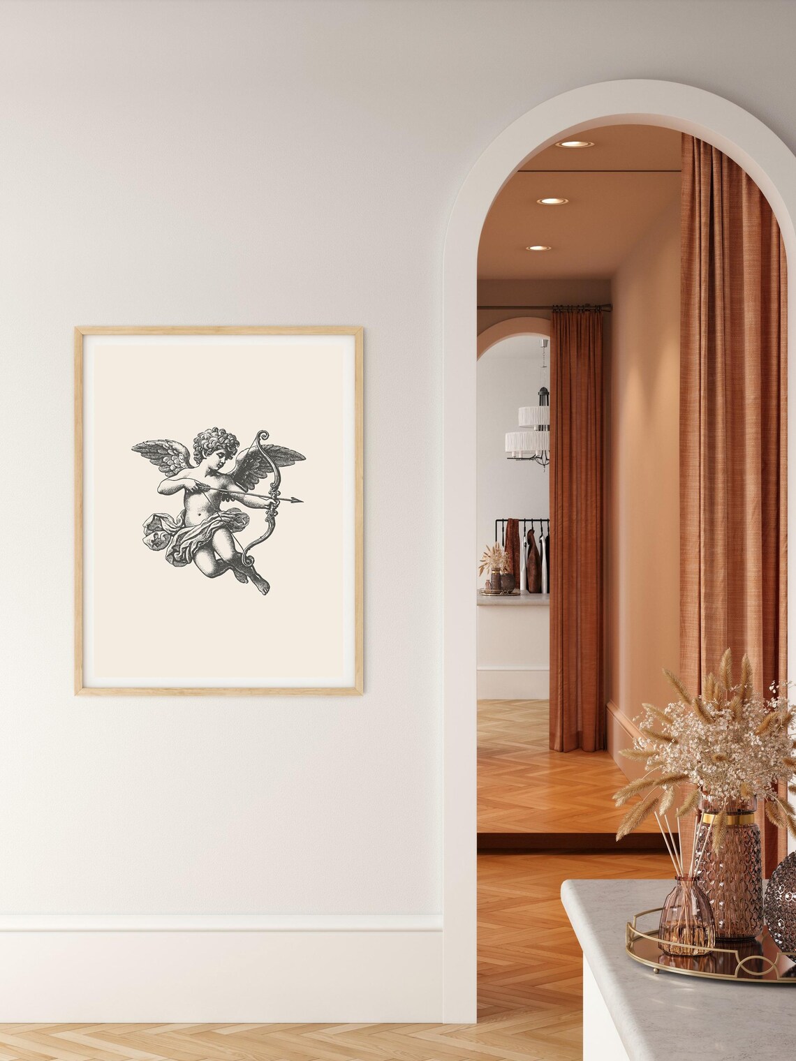 Vintage Cupid Drawing Bow Arrow Antique Engraving Love Art Poster - Image 3