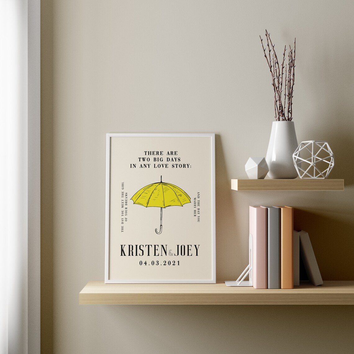 Personalized Wedding Sign, Yellow Umbrella Art Print - Image 4
