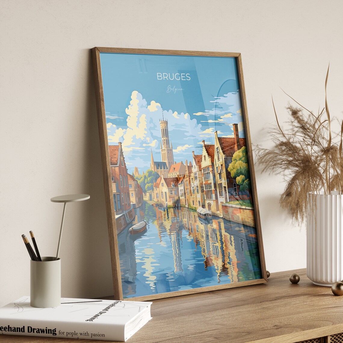 Bruges Belgium Canal Belfry Medieval Old Town View Art Poster - Image 2