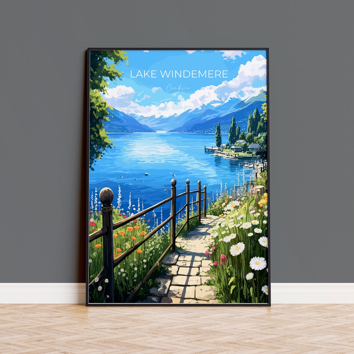 Lake Windemere Cumbria Lakeside Path Daisies Lake View Poster