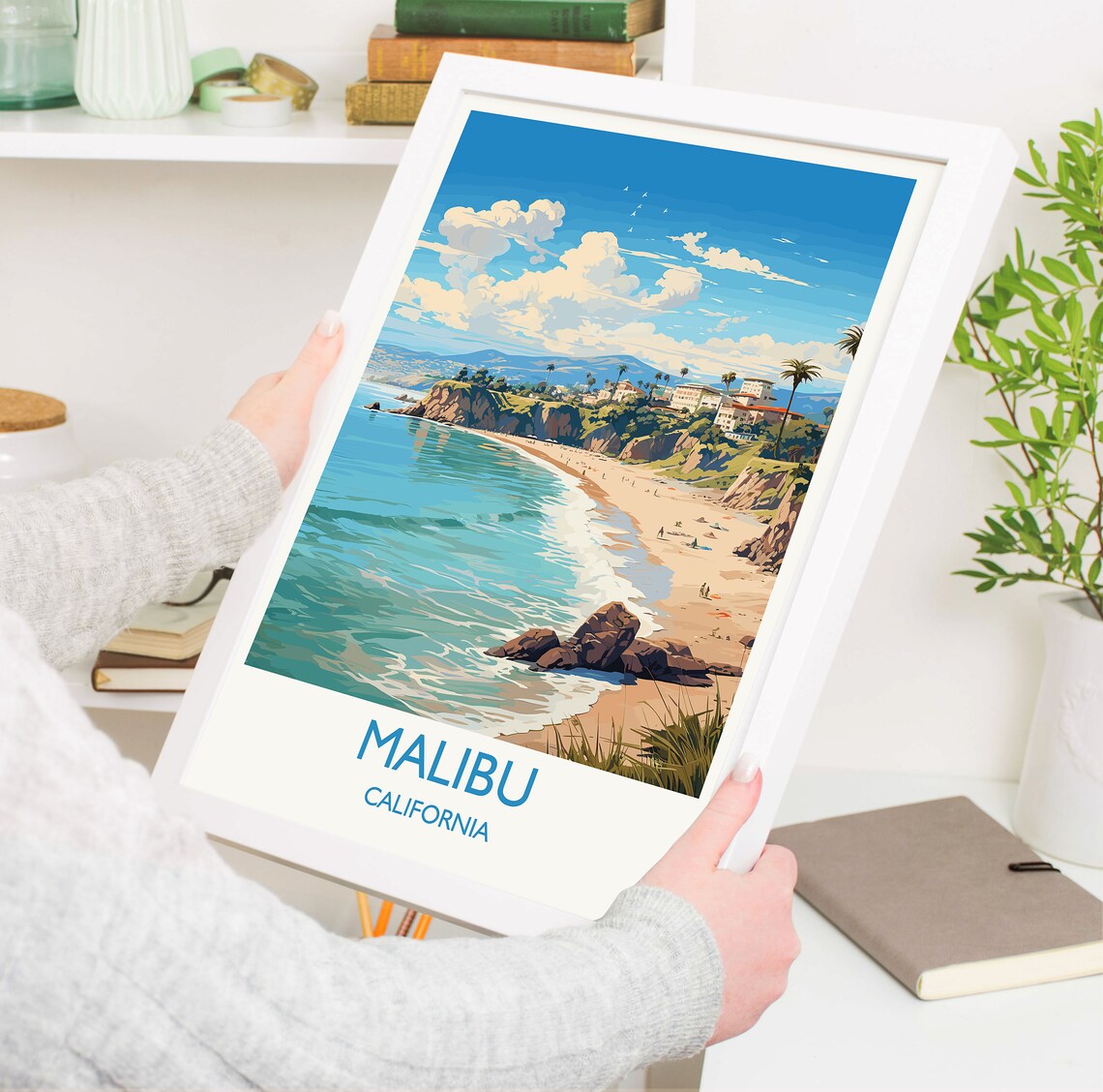 Malibu California Rocky Cove Beach Palms Cliff Houses Travel Poster - Image 5