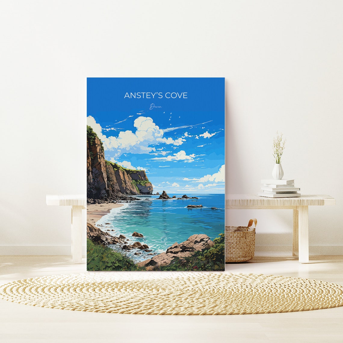 Ansteys Cove Devon Seaside Cliffs Rocky Shore Ocean Travel Poster - Image 2