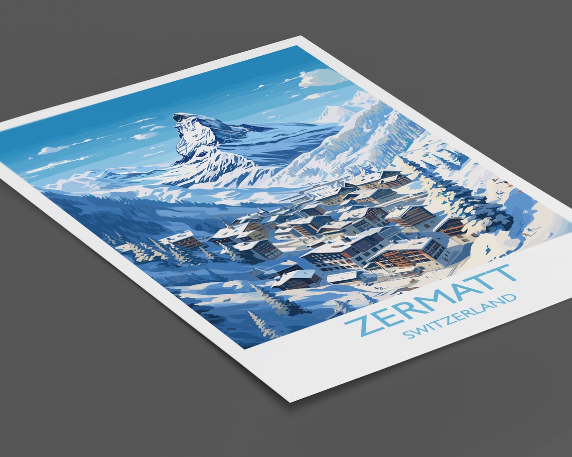 Zermatt Wall Art Travel Poster Travel Print Of Zermatt Ski Poster Zermatt Art Gift Switzerland Ski Art Travel Lovers Gift - Image 2