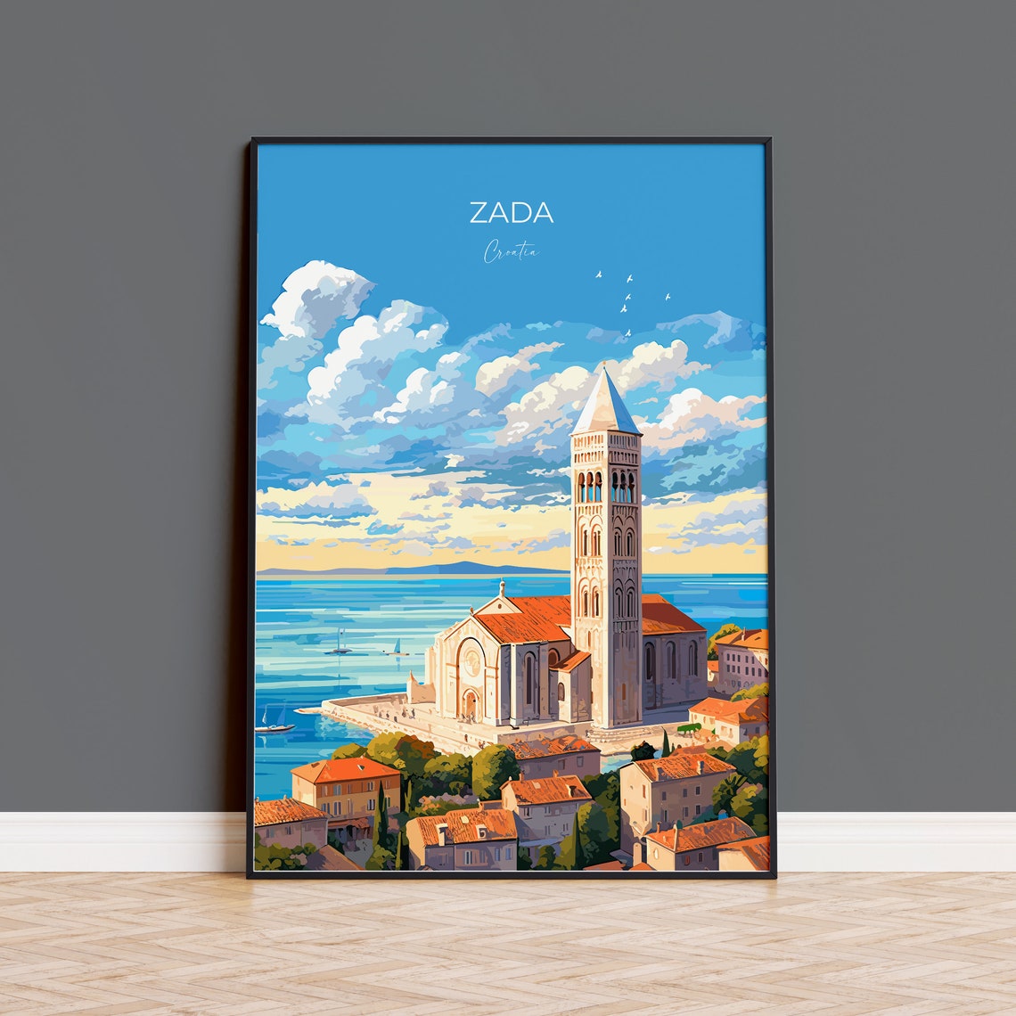 Zada Croatia Cathedral Waterfront Tower Sunset View Art Poster