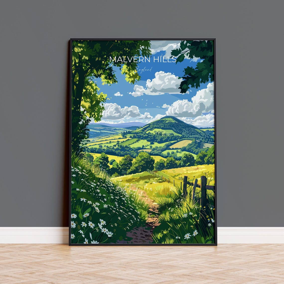 Malvern Hills Hillside Flower Path Valley View Travel Poster