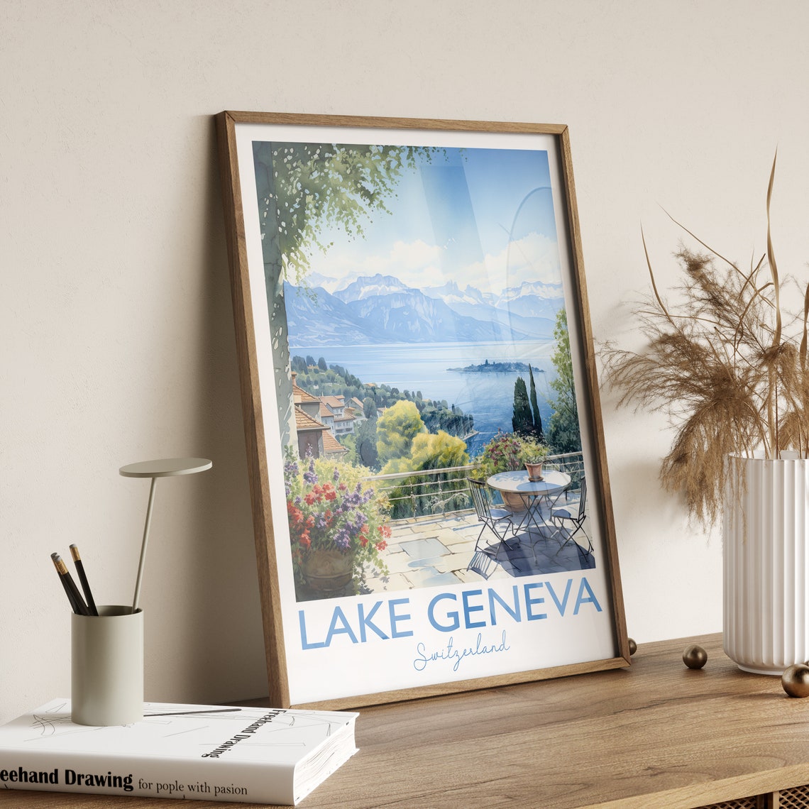Lake Geneva Poster Travel Print Of Lake Geneva Lake Geneva Switzerland Lake Geneva Art Gift Switzerland Travel Watercolour Gift - Image 3