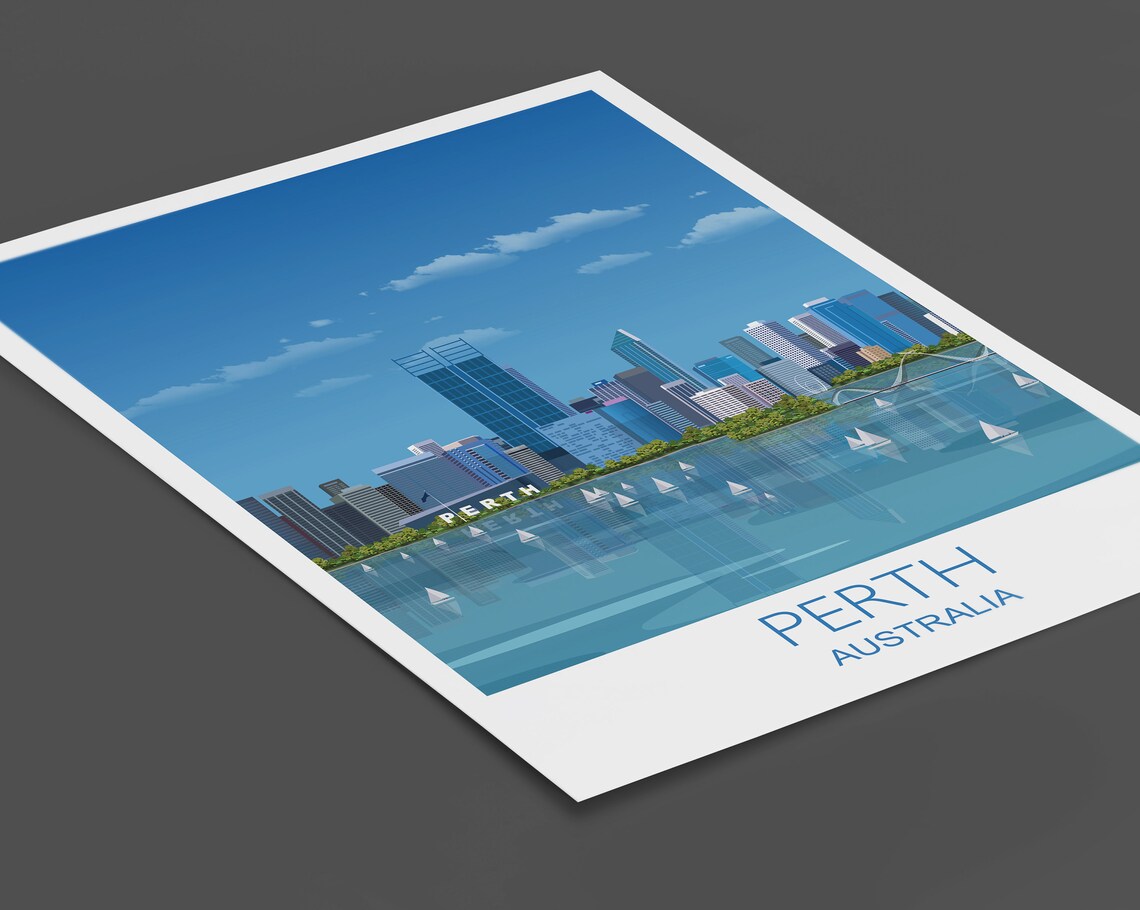 Perth Australia Skyline Sailboats Waterfront Scene Travel Poster - Image 2