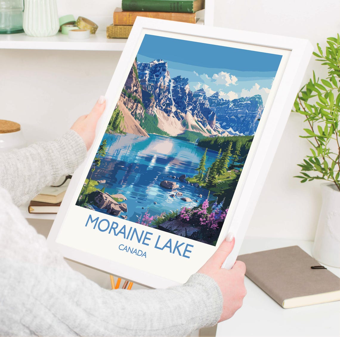 Moraine Lake Canada Mountain Reflection White Border Travel Poster - Image 3