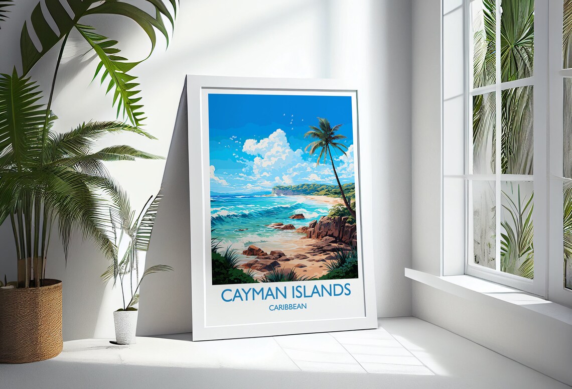 Cayman Islands Caribbean Beach Palm Shore Vintage Travel Poster - Image 3
