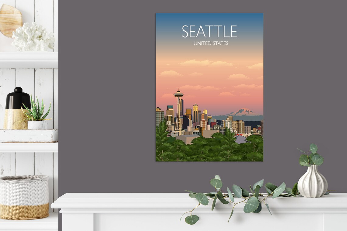 Seattle Travel Poster, Cityscape Art Print - Image 3