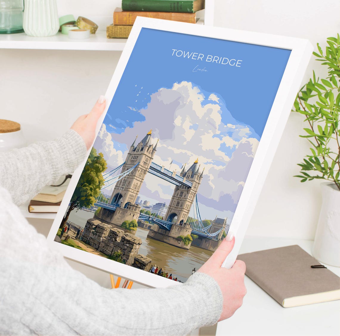 Tower Bridge London Blue Sky Top Lettered Grand Landmark Poster - Image 3