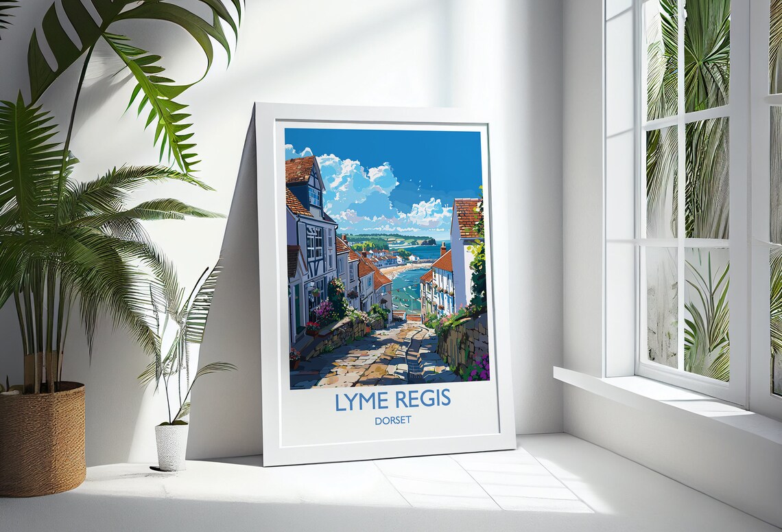 Lyme Regis Dorset Cobbled Street Seaside Cottages Vintage Poster - Image 3