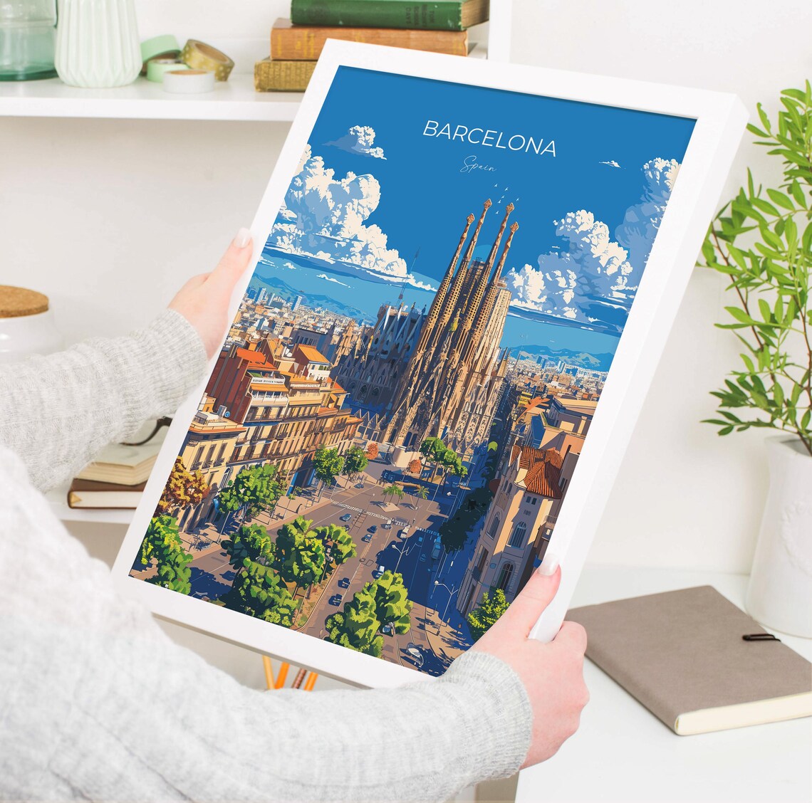 Barcelona Sagrada Familia Gaudi Basilica Skyline Daytime Travel Poster - Image 3