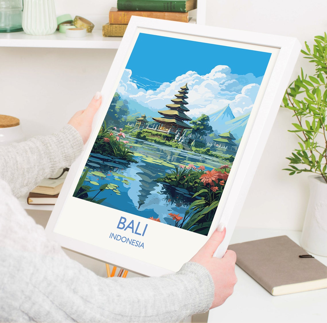 Bali Temple Lake Reflection Indonesia Tropical Garden Poster - Image 5