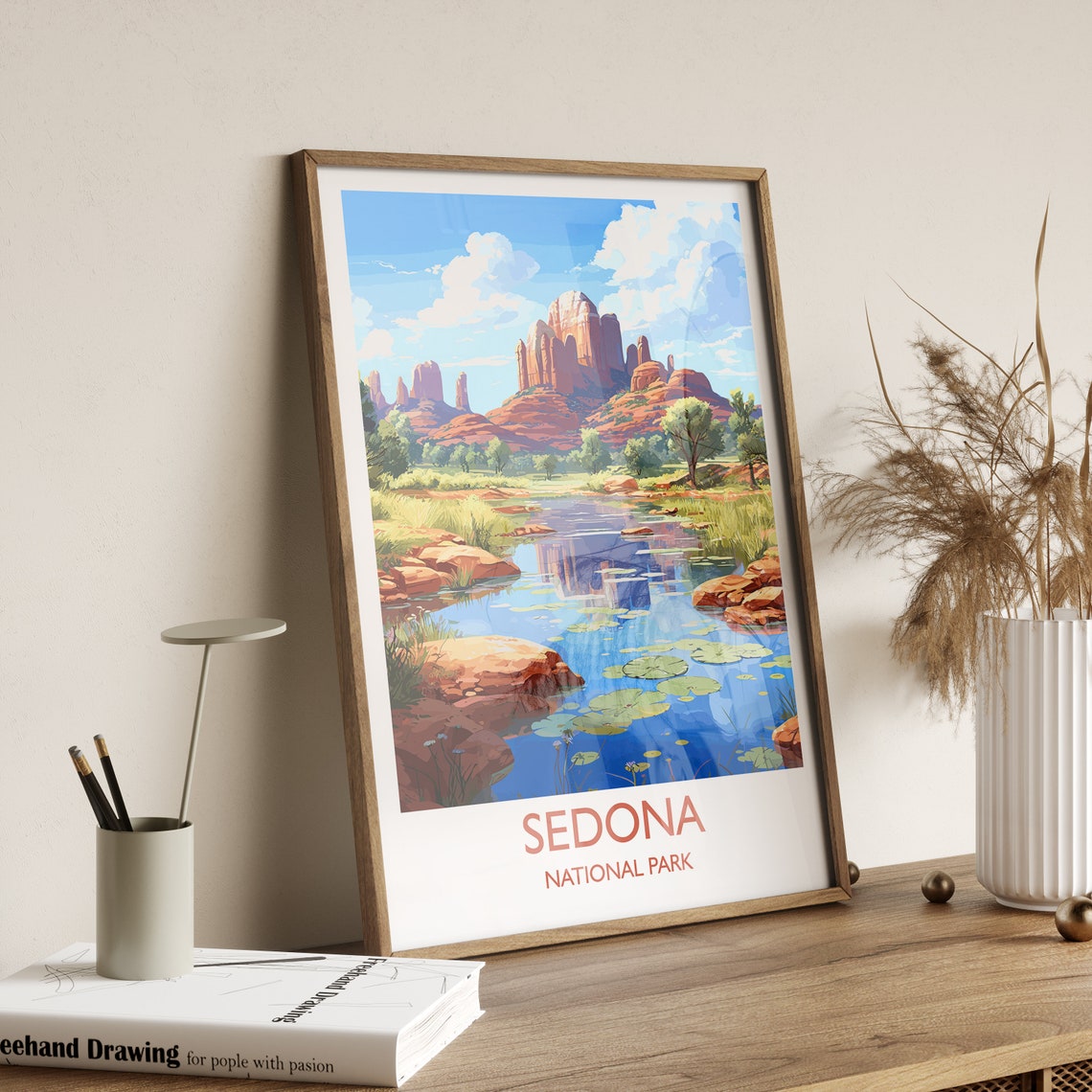Sedona National Park Red Rock Buttes Desert Creek Art Poster - Image 3
