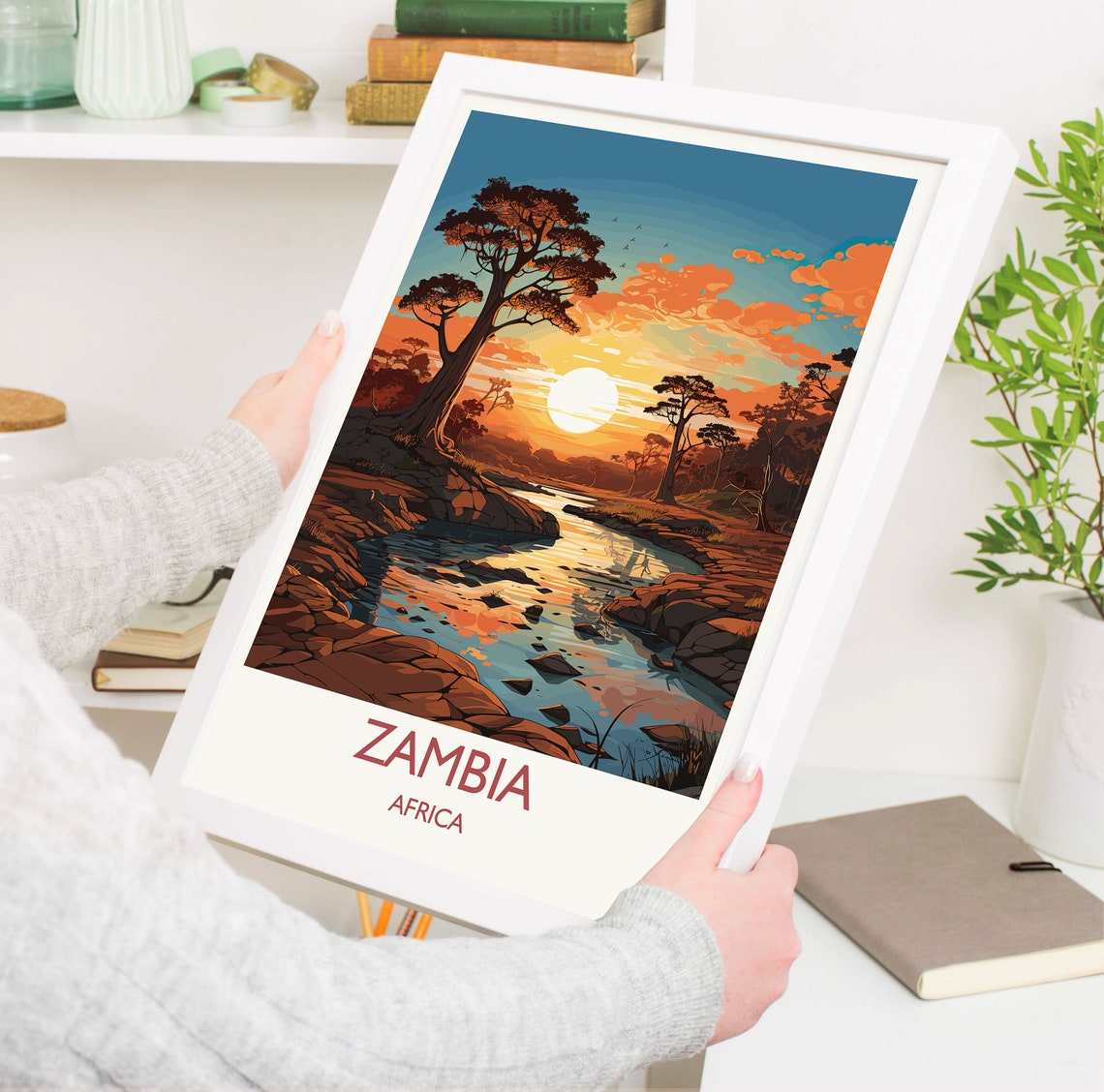 Zambia Travel Poster Wall Art Travel Poster Of Zambia Sunset Zambia Gift Zambia Travel Art Africa Art Lovers Gift - Image 5