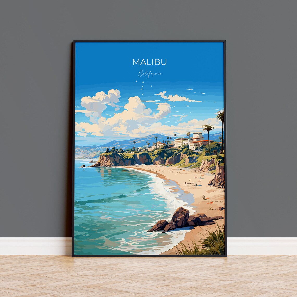 Malibu California Turquoise Cove Rocky Headland Summer Travel Poster