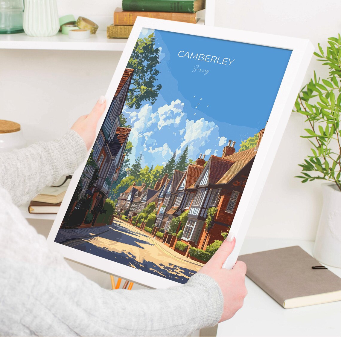 Camberley Surrey Tudor Style Brick Street Modern Travel Poster - Image 3