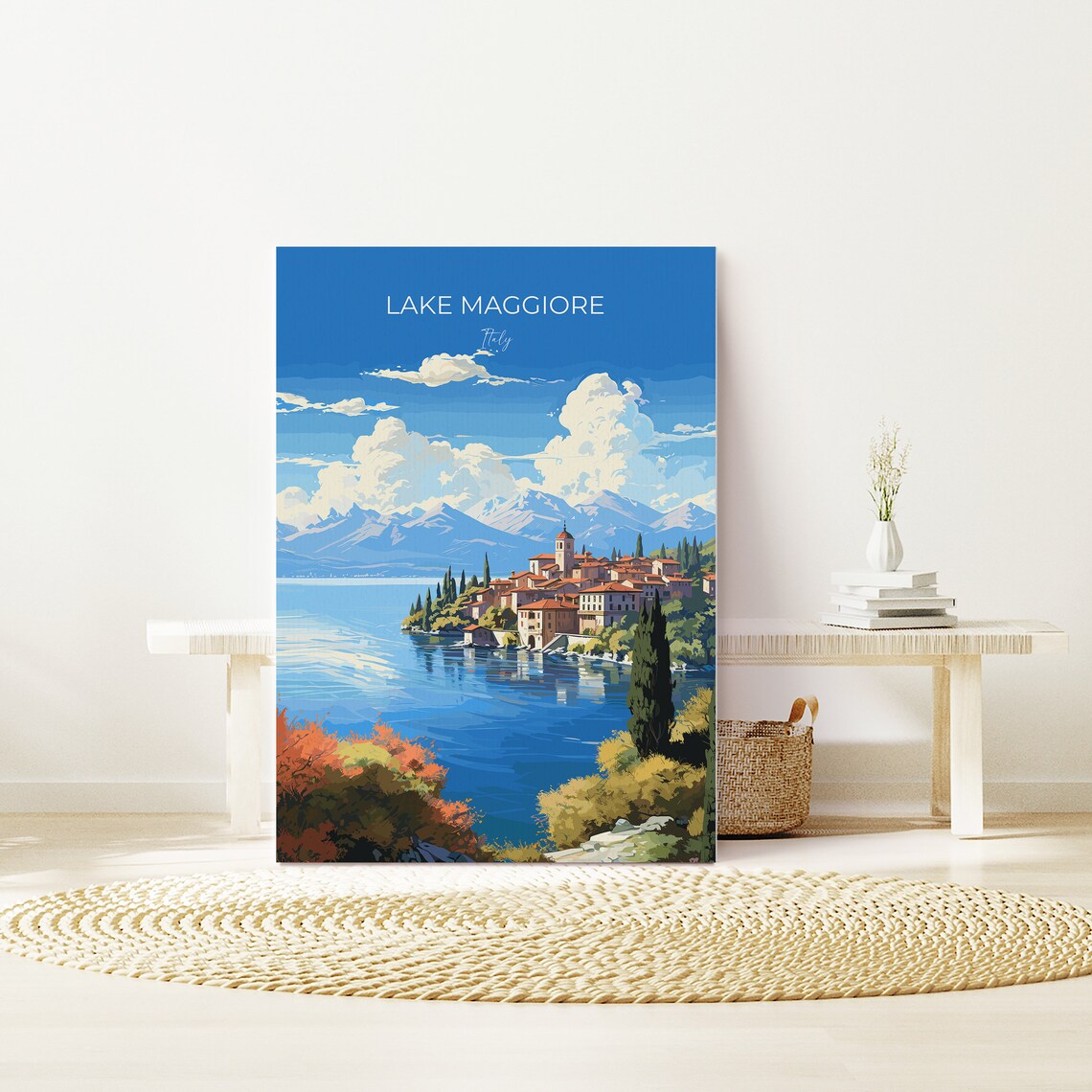 Lake Maggiore Italy Cypress Shores Village Sunset Travel Poster - Image 2