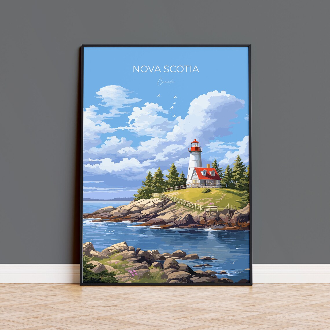 Nova Scotia Canada Lighthouse Rocky Coast Ocean Maritime Travel Poster