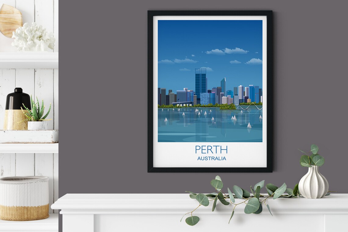 Perth Australia Skyline Sailboats Waterfront Scene Travel Poster - Image 3