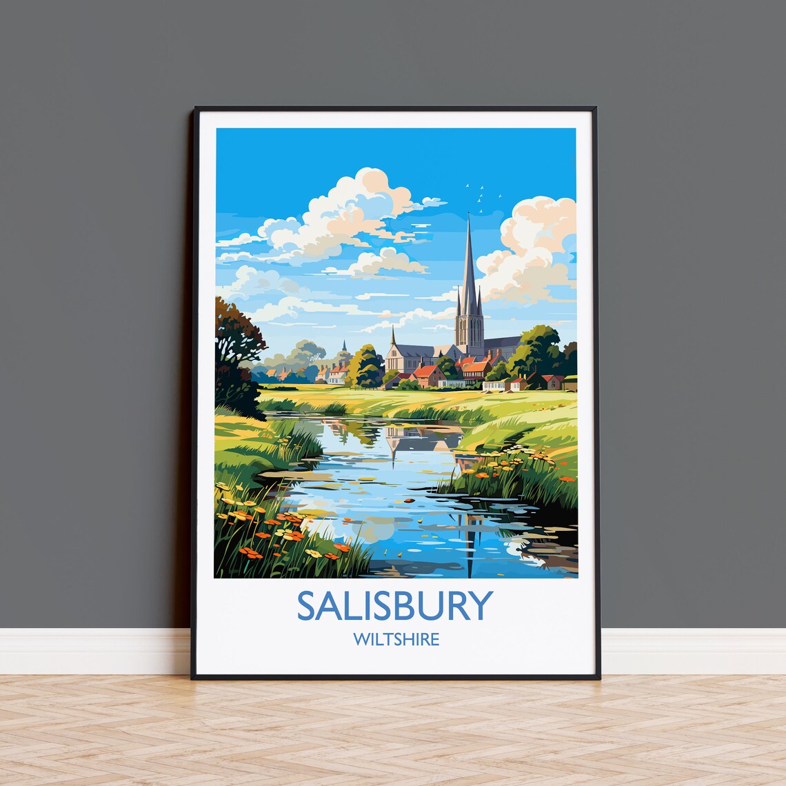 Salisbury Travel Poster, England Wiltshire Travel Poster