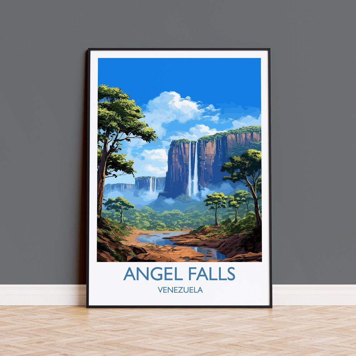 Angel Falls Print Travel Poster Of Angel Falls Venezuela Art Angel Falls Art Gift South America Gift Travel Gift