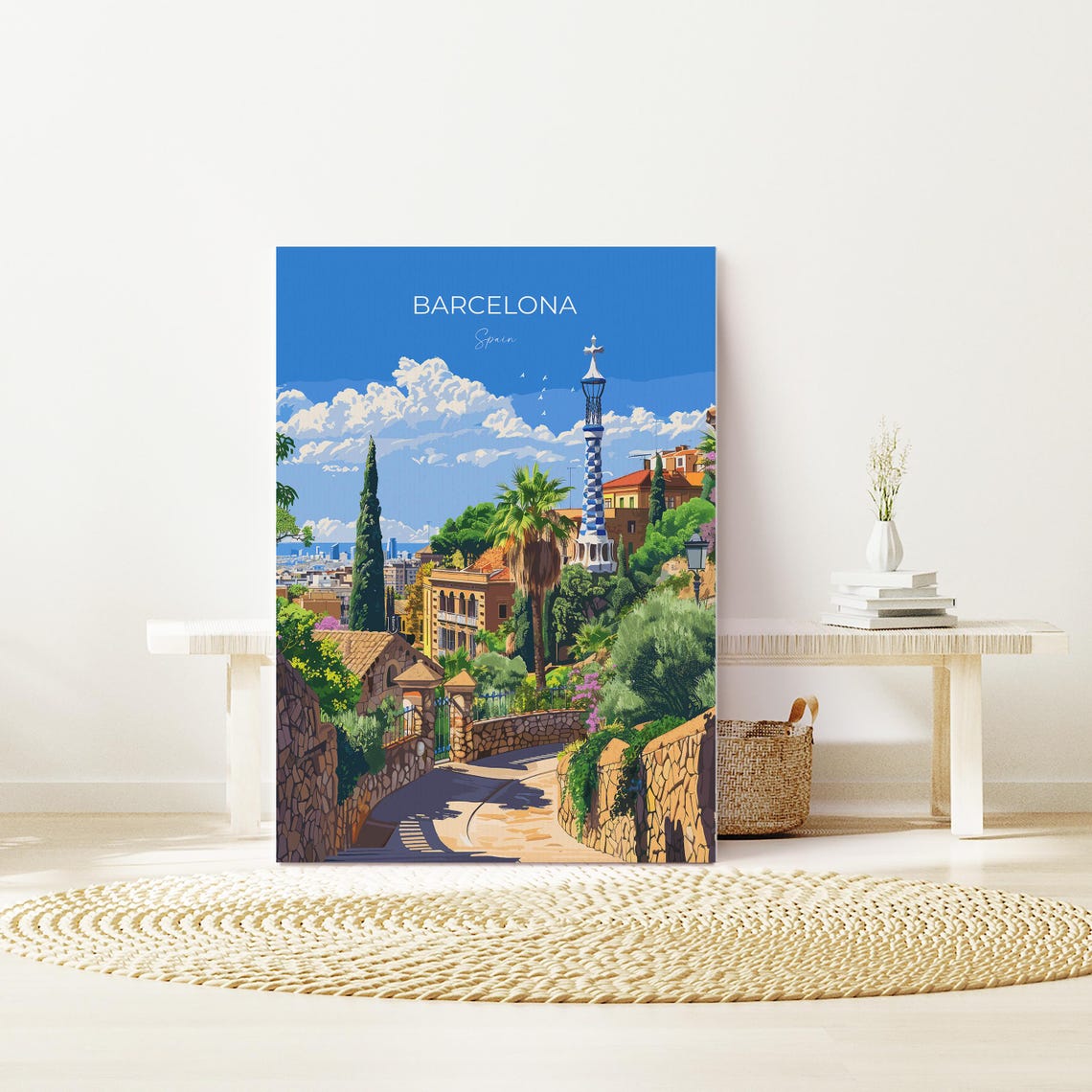 Barcelona Park Guell Mosaic Tower Garden Path View Travel Poster - Image 2