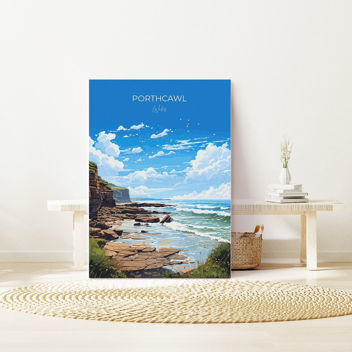 Porthcawl Wales Rugged Shore Cliffs Crashing Waves Seascape Poster - Image 3