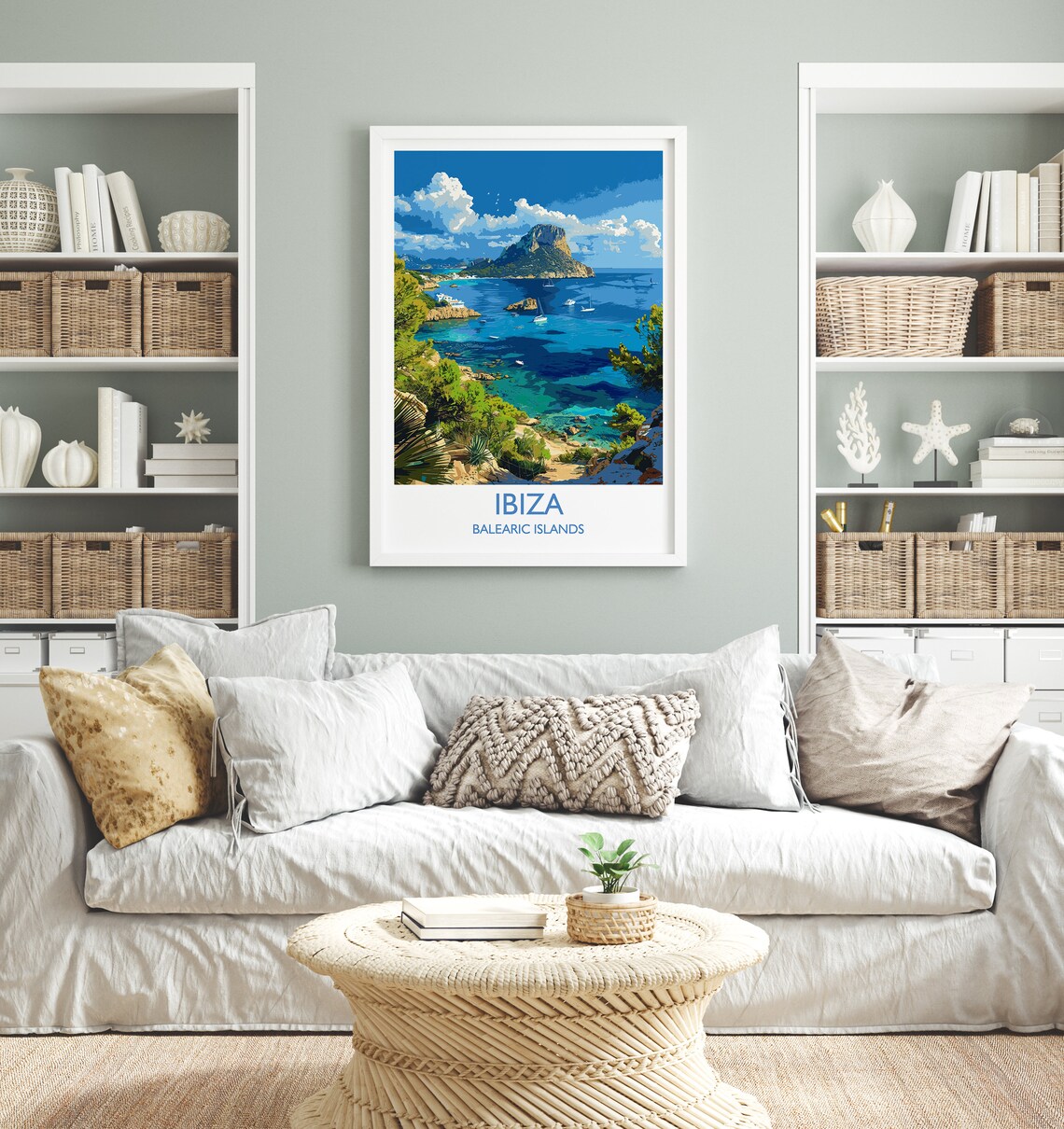 Ibiza Balearic Islands Rocky Island Cove Sailboats Travel Poster - Image 2