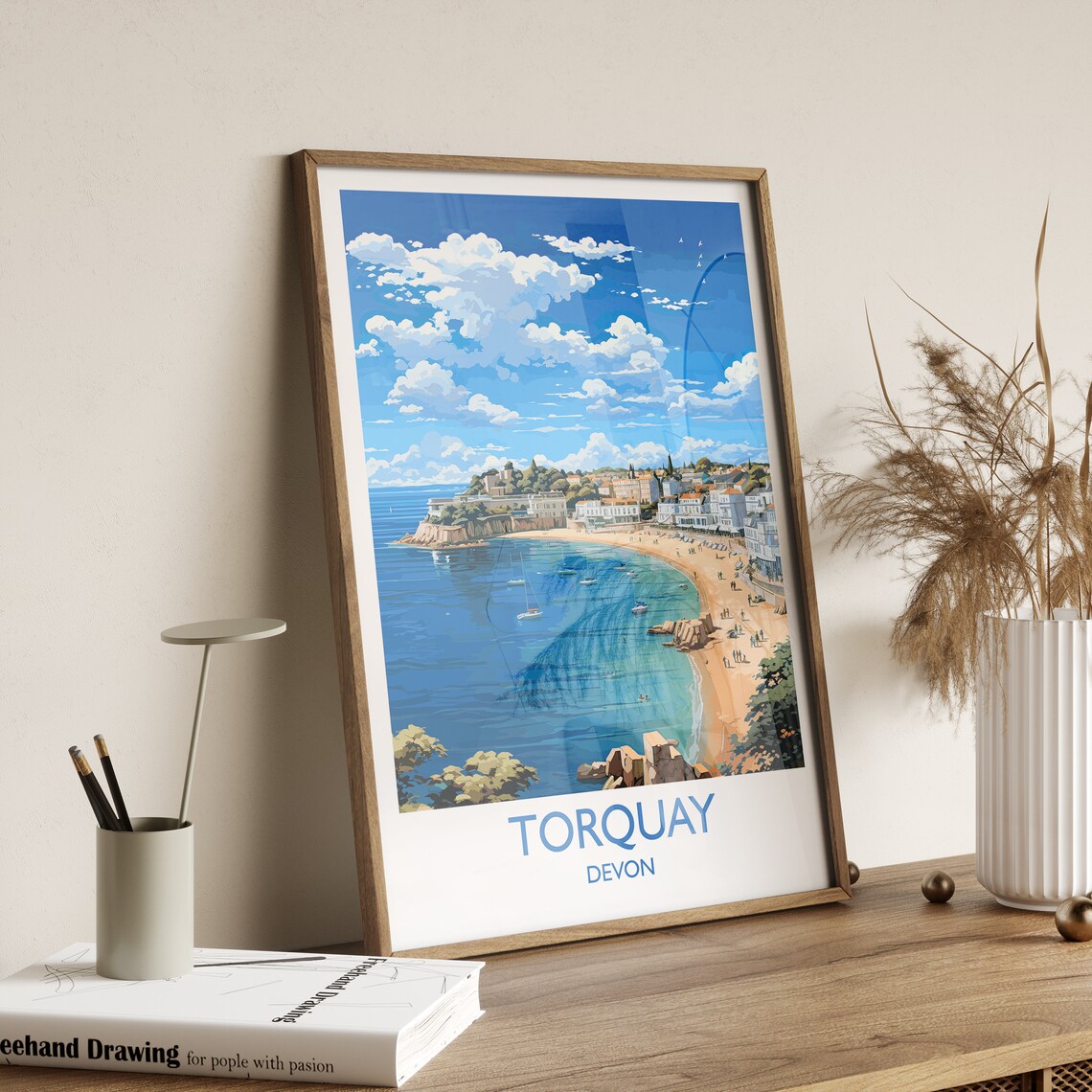 Torquay Devon Sandy Beach Bay Sailboats Seaside Town Travel Poster - Image 2
