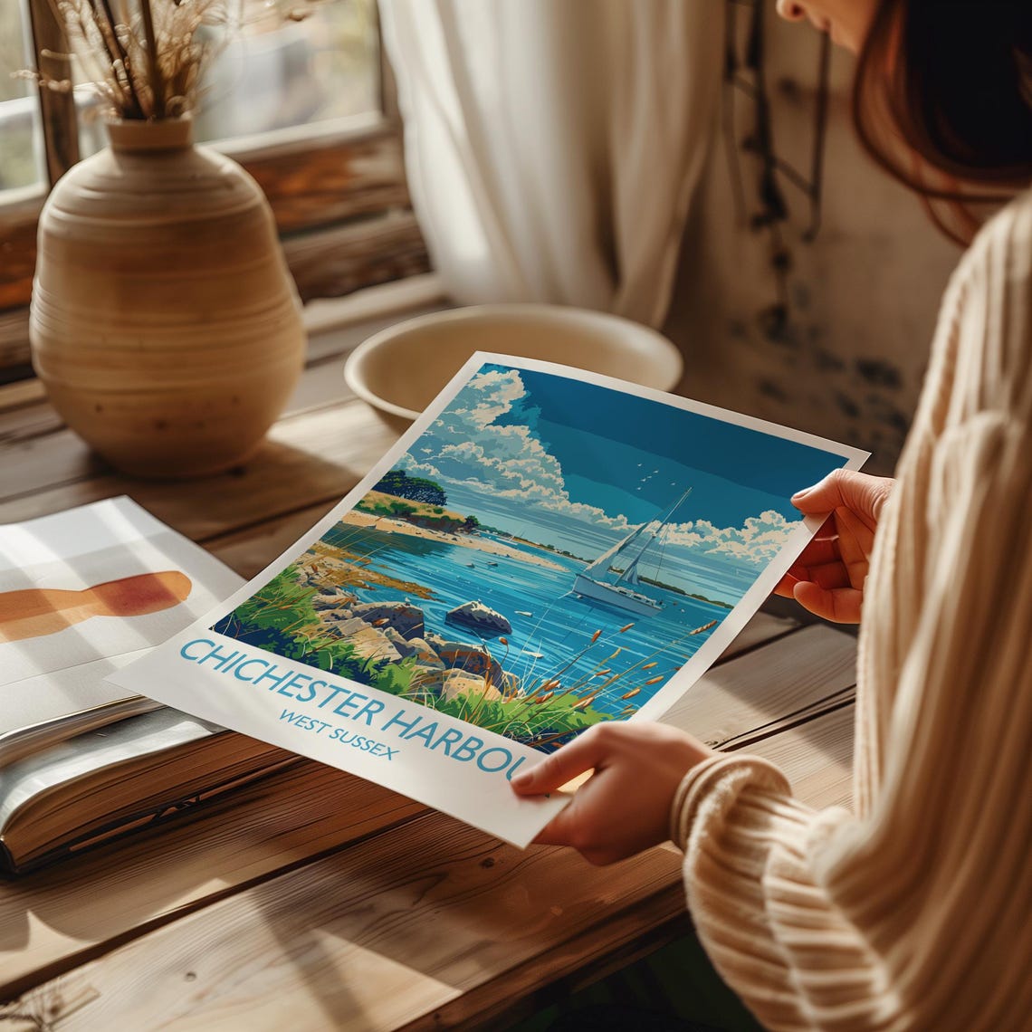 Chichester Harbour Sailboat Scene Poster With White Border Art - Image 2