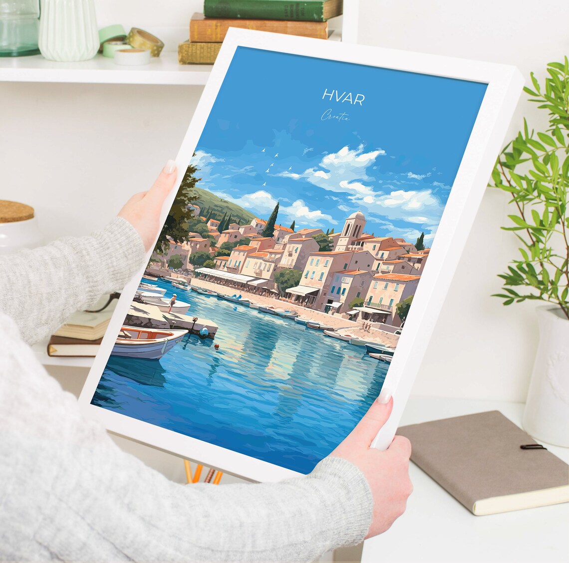 Hvar Croatia Harbor Town Boats Stone Buildings Travel Poster Art - Image 5