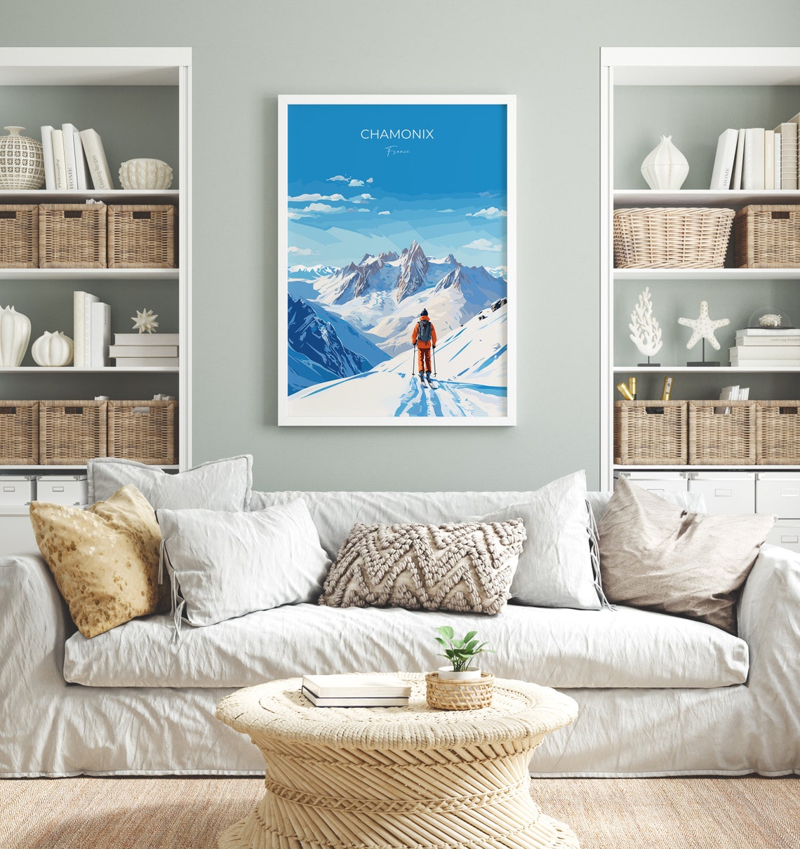 Chamonix France Mont Blanc Skier Modern Alpine Ski Resort Poster - Image 4
