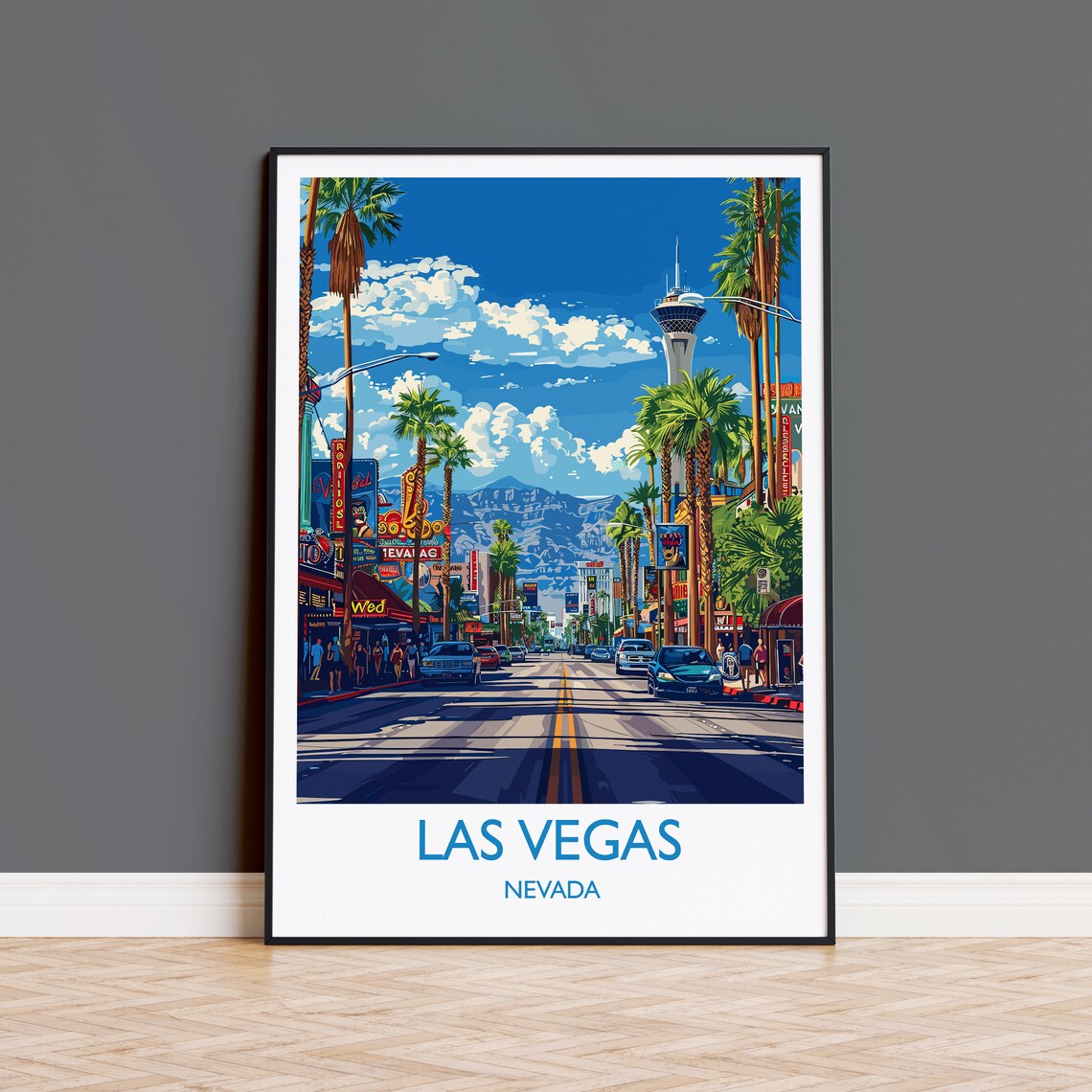 Las Vegas Nevada Daytime Fremont Street Strat Tower Art Poster