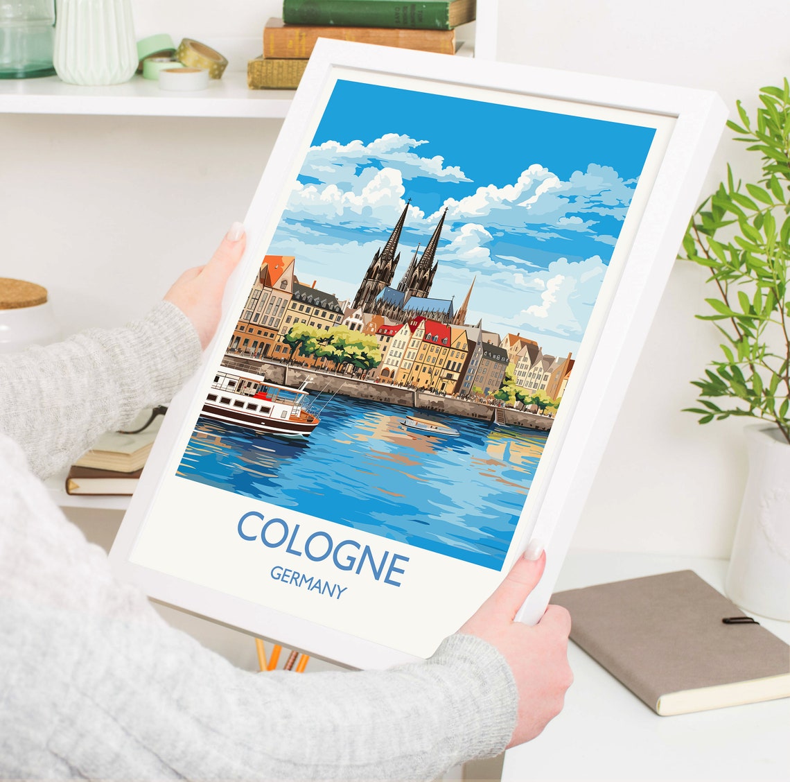 Cologne Germany Gothic Cathedral Riverside Skyline Travel Poster - Image 5