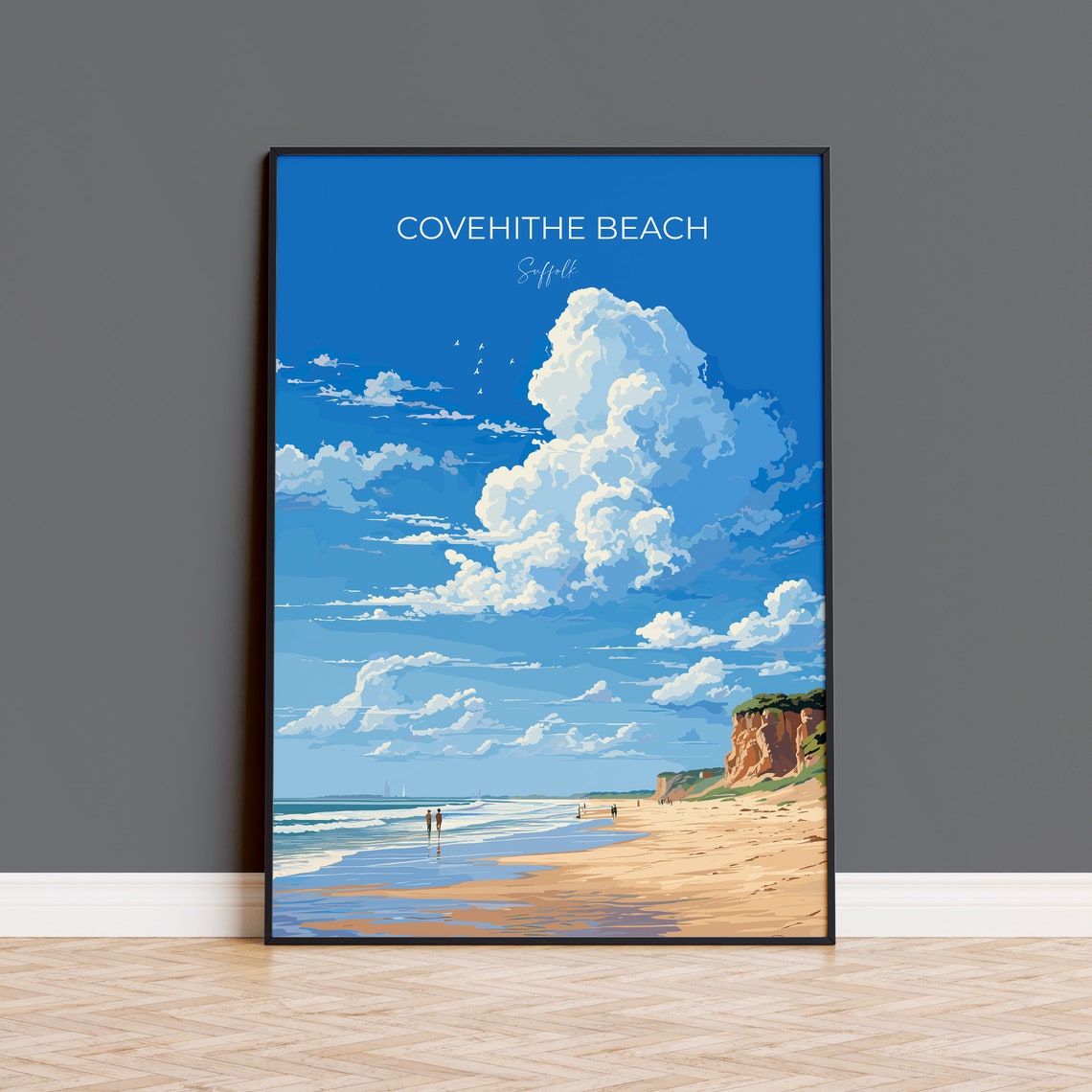 Covehithe Beach Suffolk Dramatic Clouds Sandy Shore Travel Poster