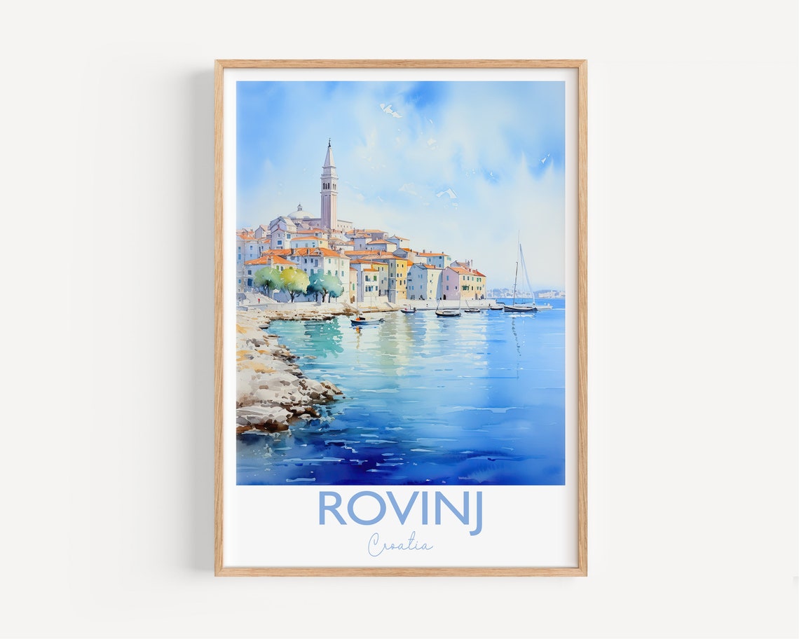Rovinj Croatia Soft Watercolor Harbor Town Scene Travel Poster