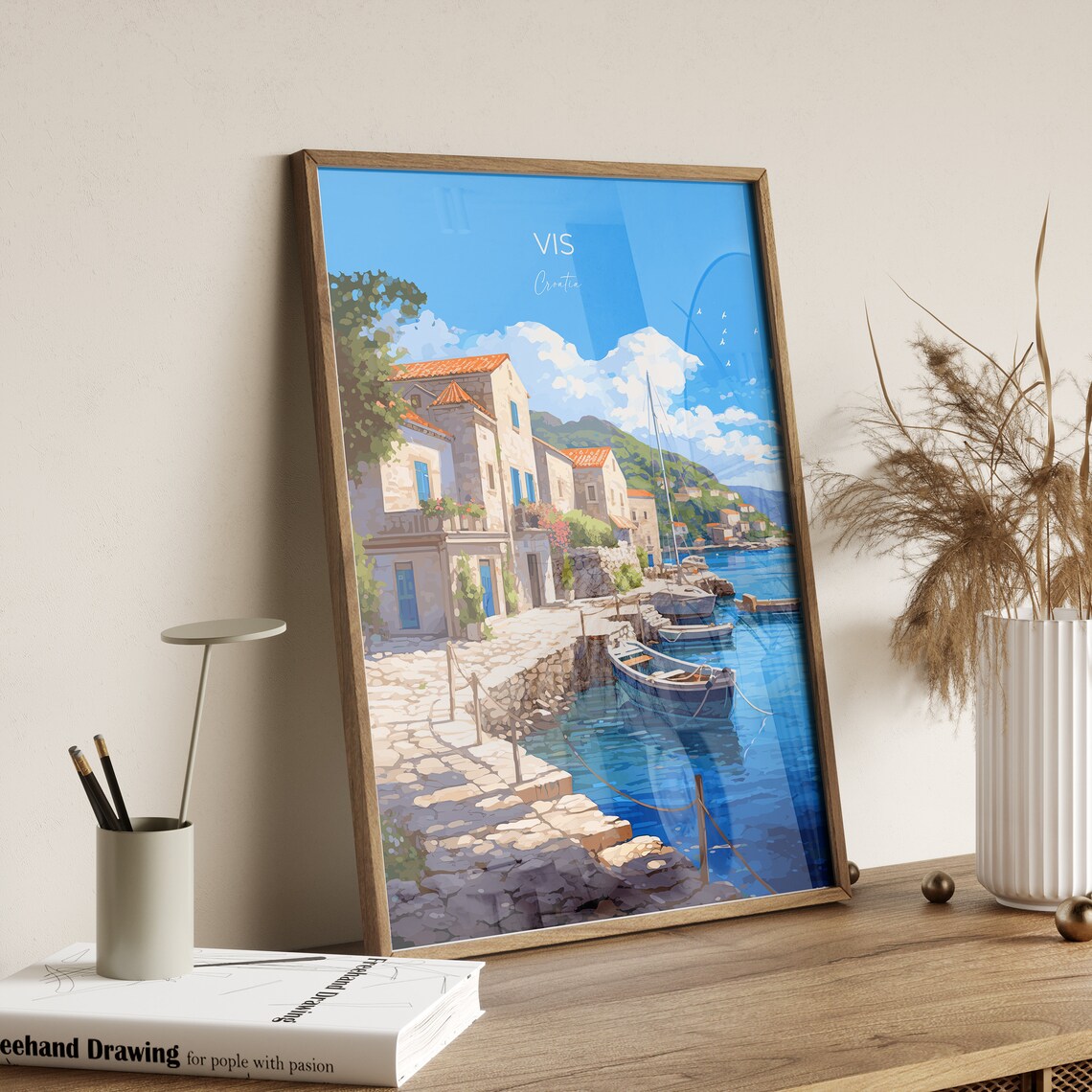 Vis Croatia Stone Harbor Fishing Boats Island Town View Poster - Image 2
