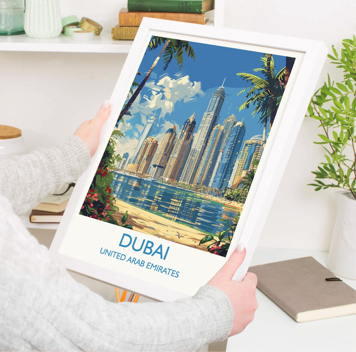 Dubai Marina Skyline Palm Beach Towers Travel Poster Bordered - Image 3