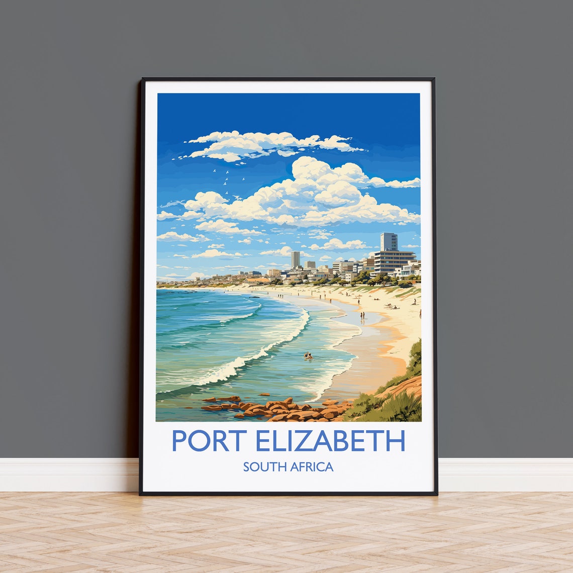 Port Elizabeth Travel Print Travel Poster Of Port Elizabeth Port Elizabeth Art Lovers Gift South Africa Gift Wall Art Print