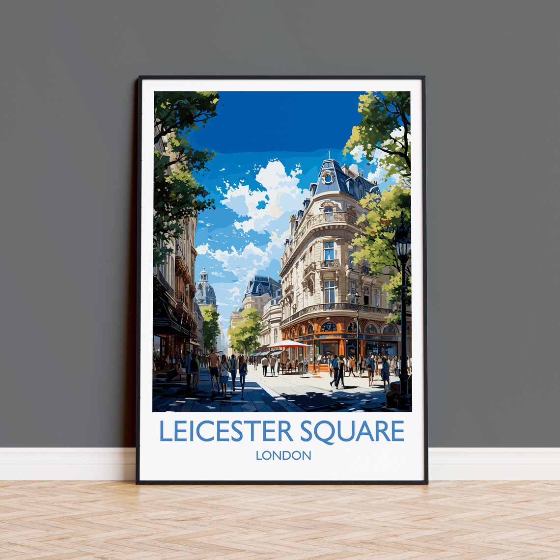 Leicester Square London Historic Street Scene Vintage Travel Poster
